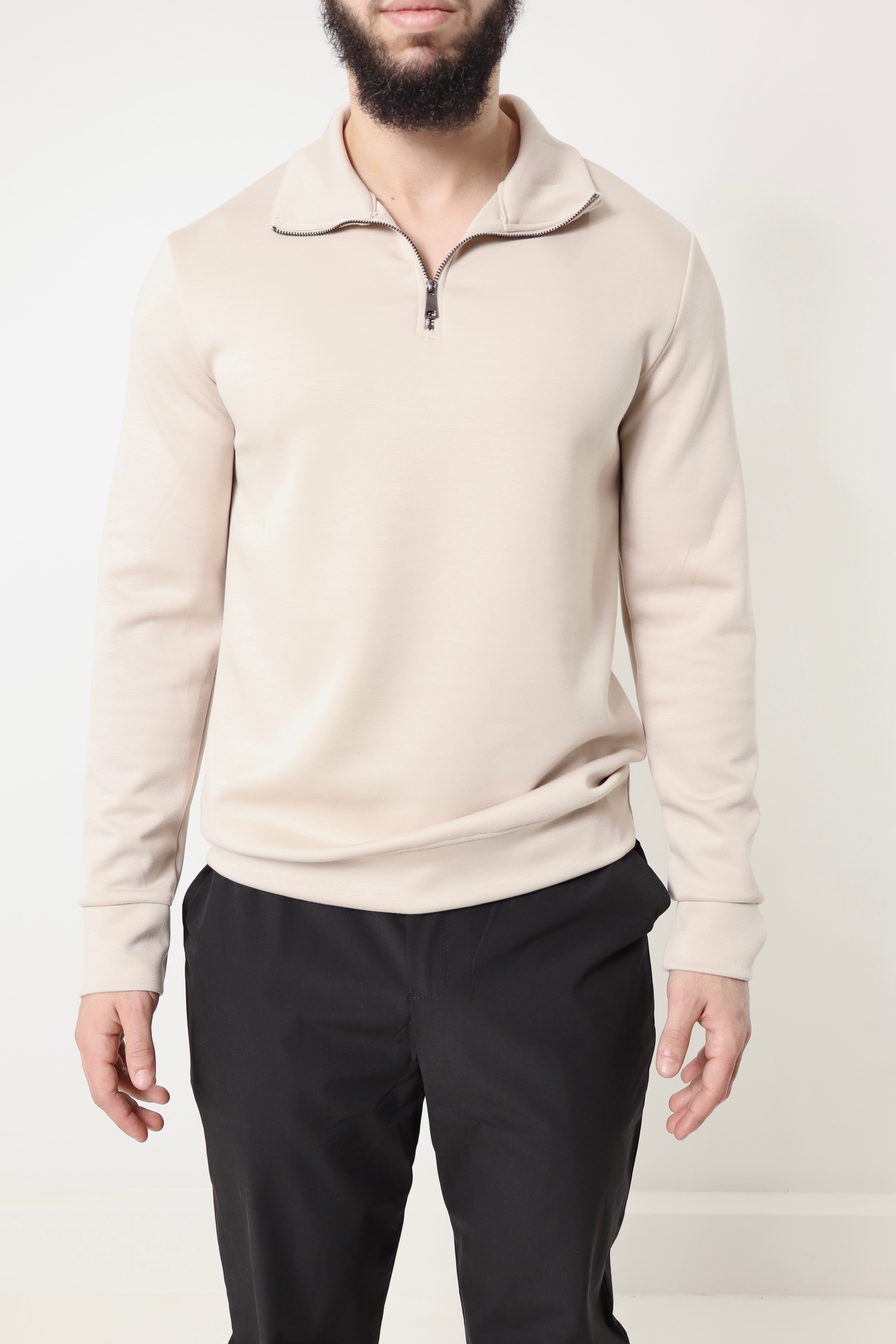 Pull col zip - beige