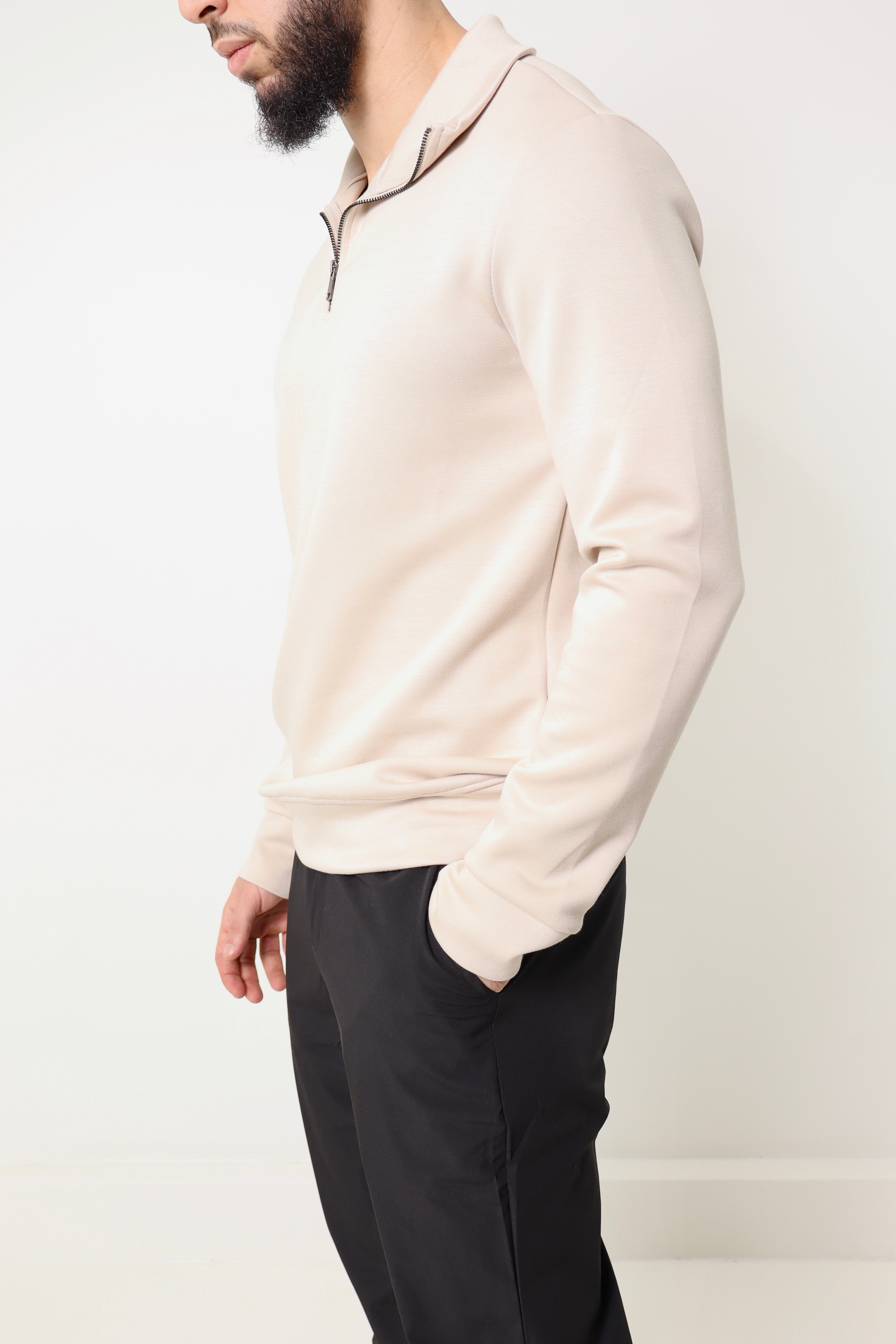 Pull col zip - beige