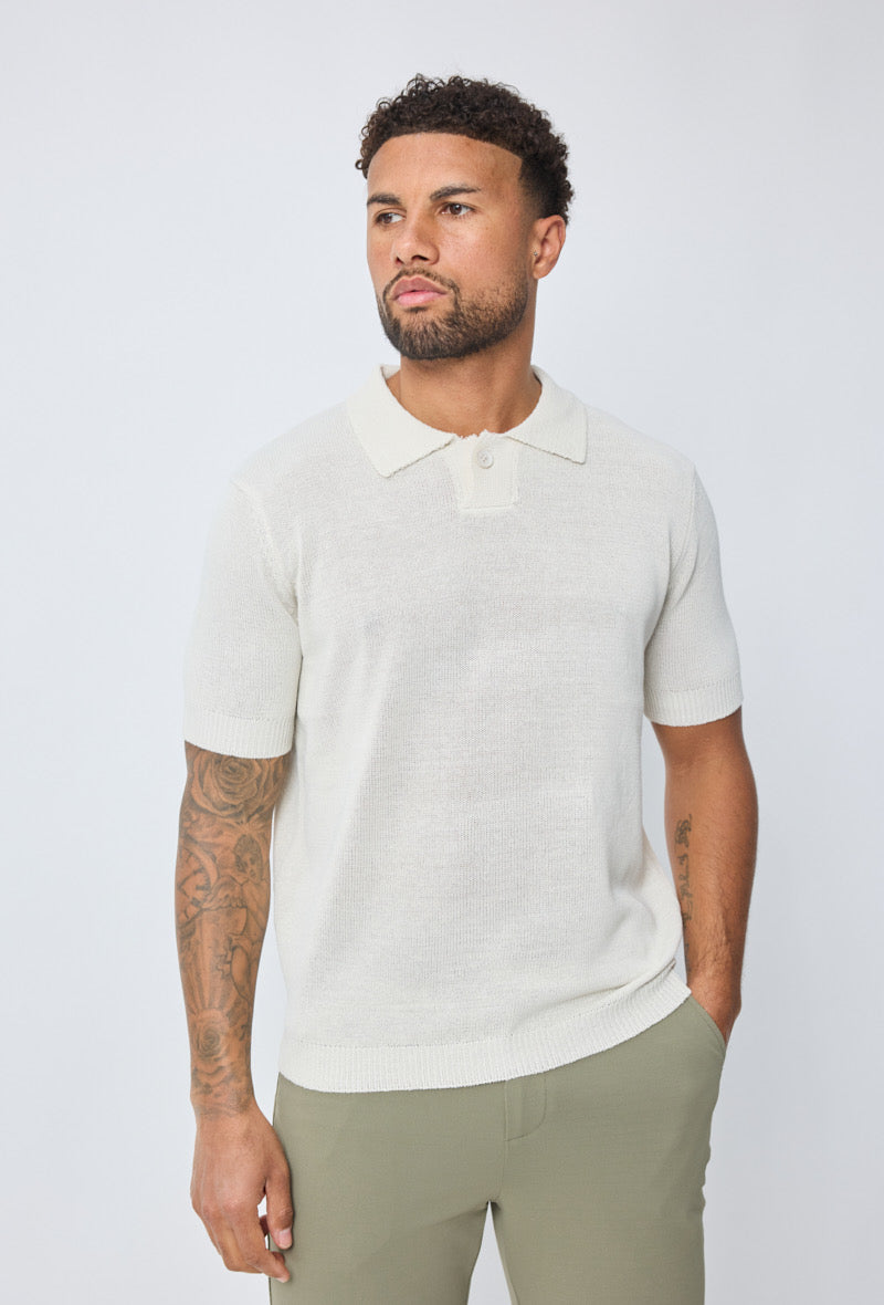 polo en maille - a boutons - beige