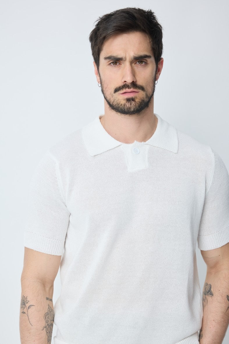 Polo texturé à boutons blanc pour homme de marque NO LIMIT, manches courtes, vue de face sur fond neutre.