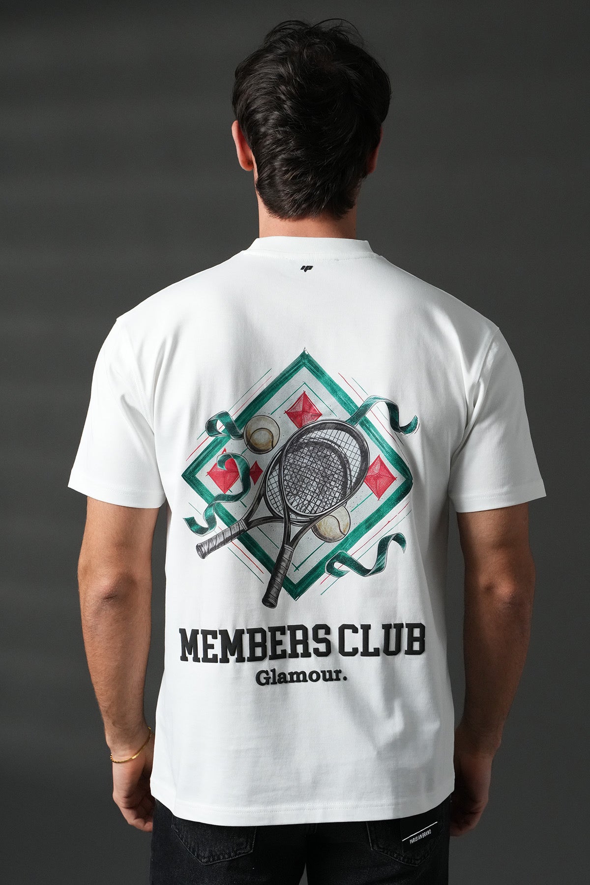 T-shirt tennis blanc NO LIMIT, vue de face, en coton léger avec logo sur la poitrine et col rond.