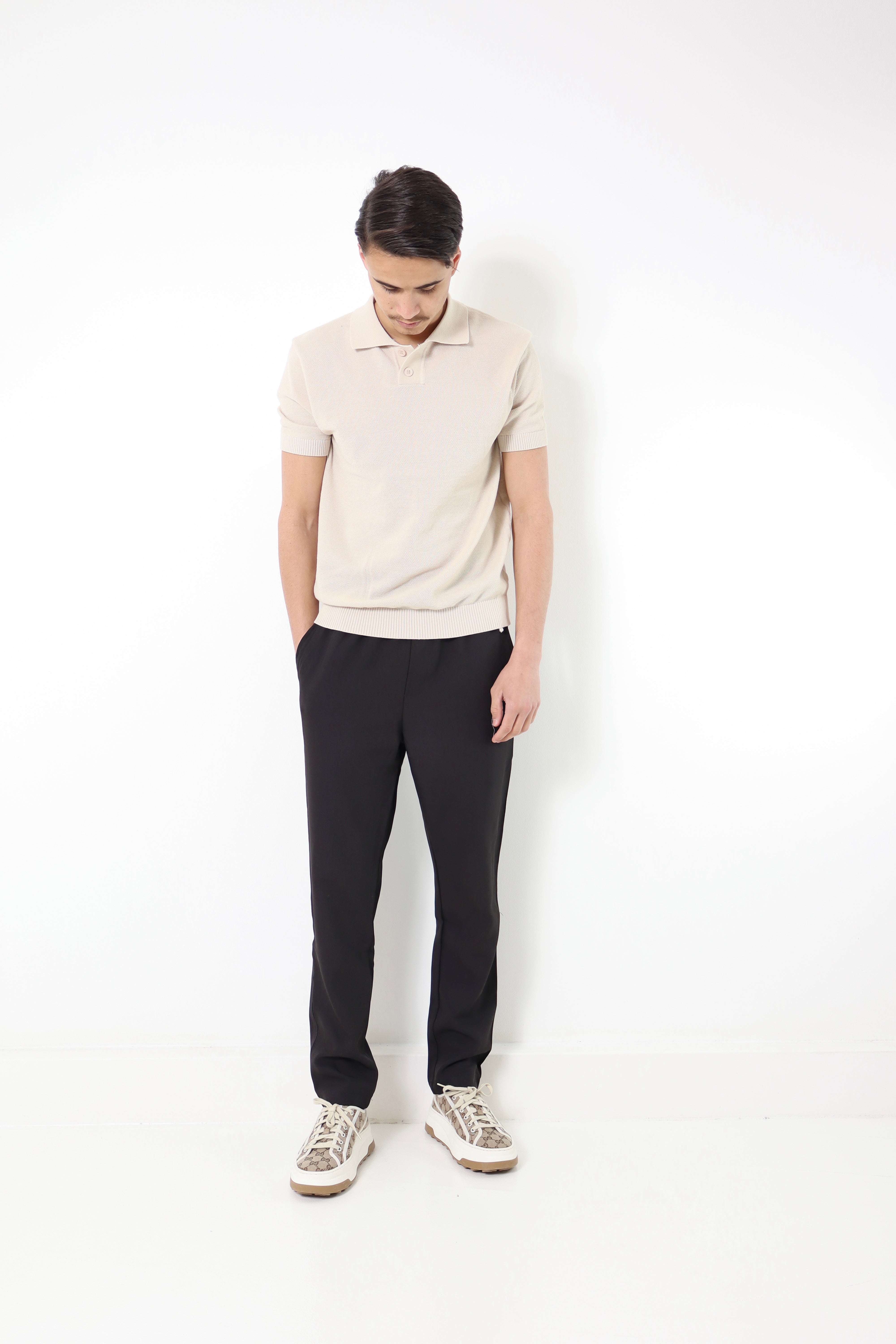 Polo manches courtes en maille - beige