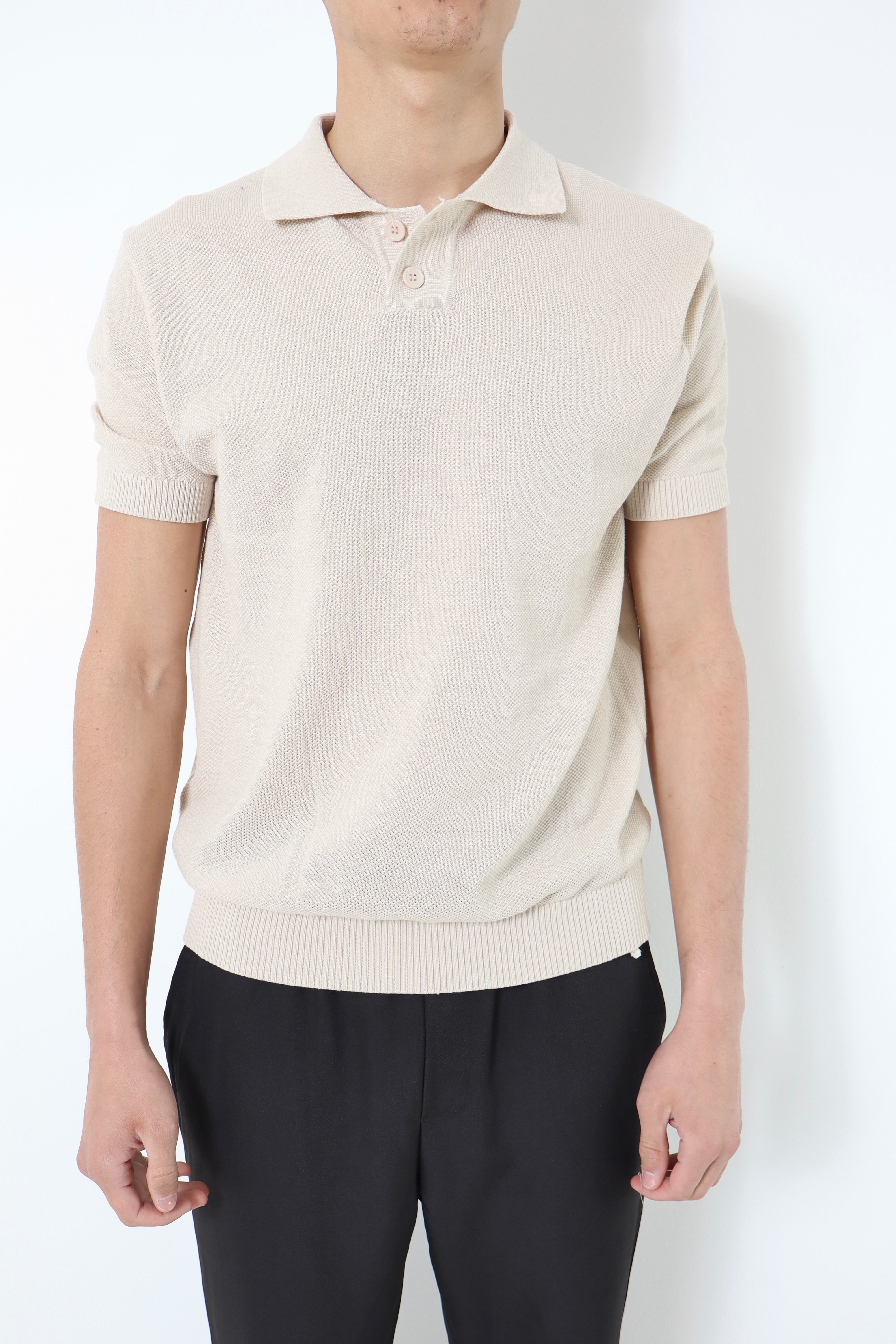 Polo manches courtes en maille - beige