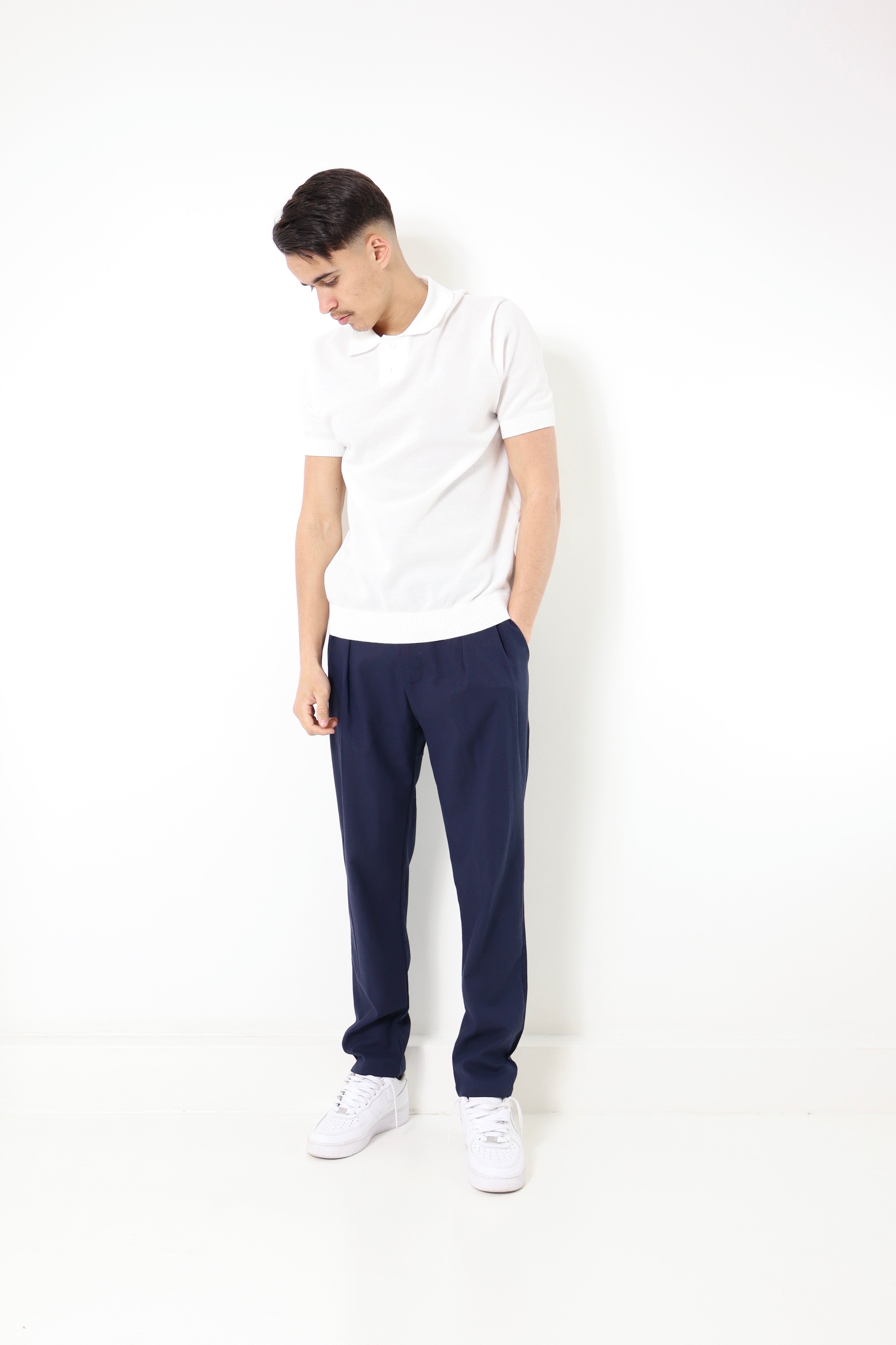 Pantalon effet lin - bleu
