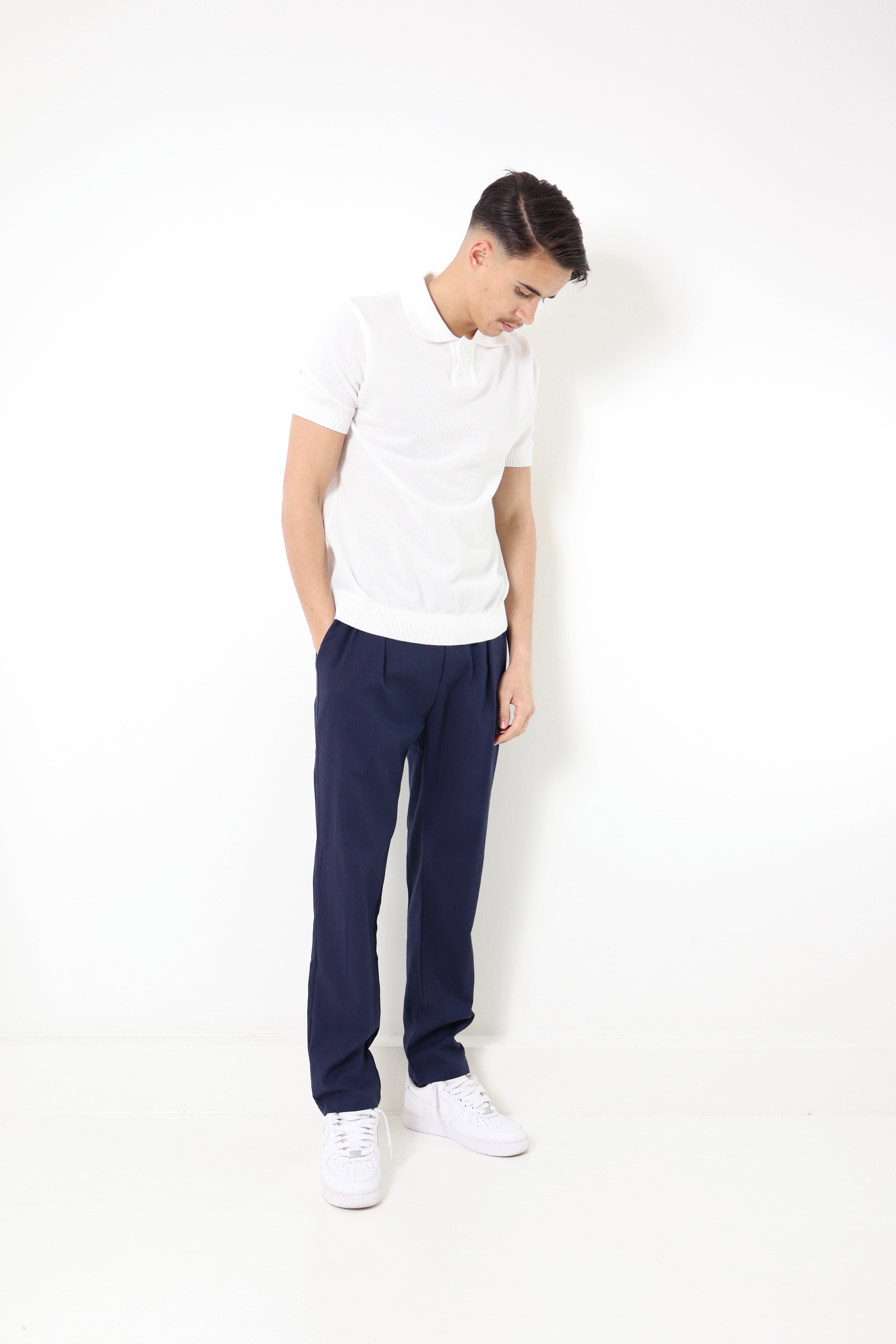 Pantalon effet lin - bleu