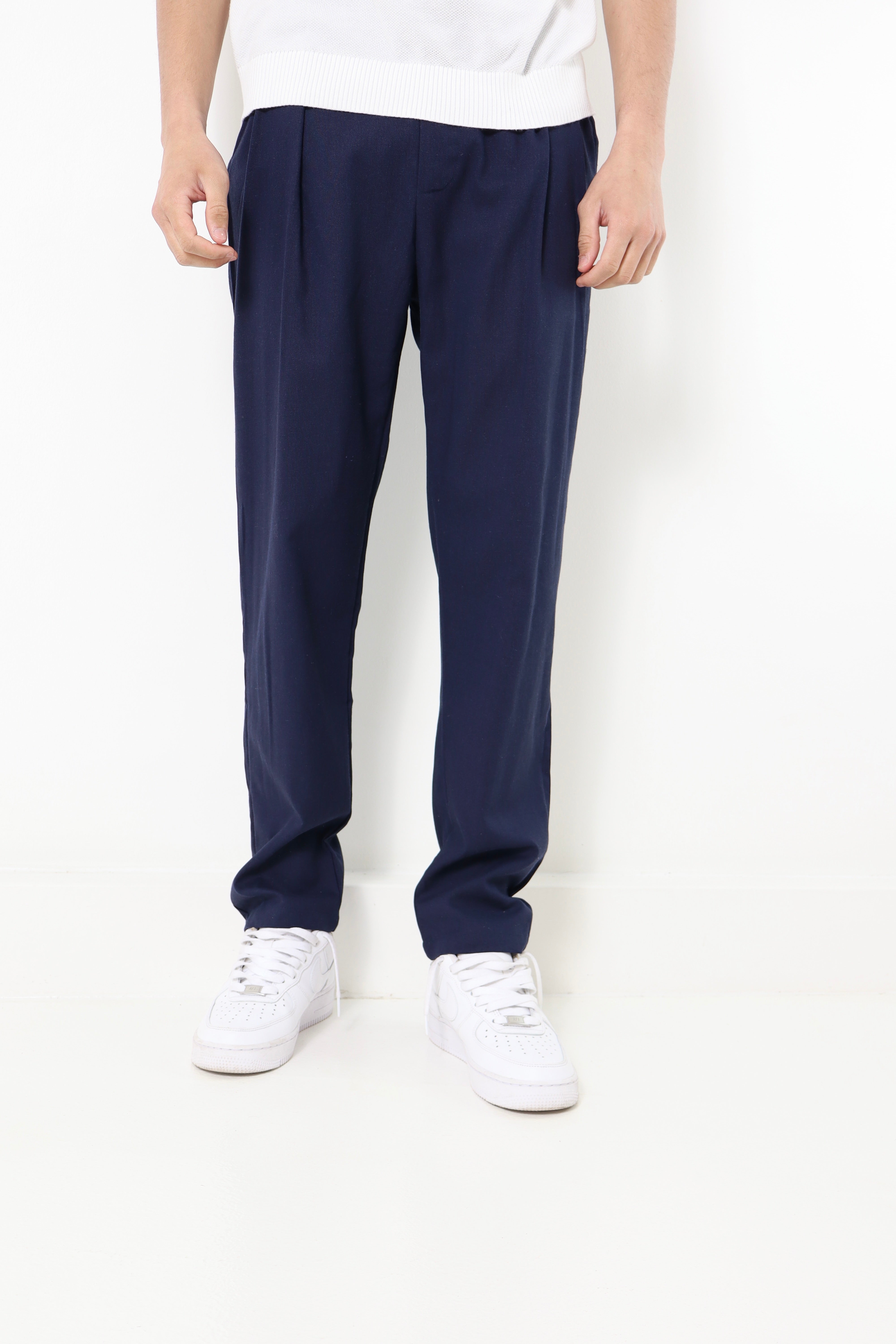Pantalon effet lin - bleu