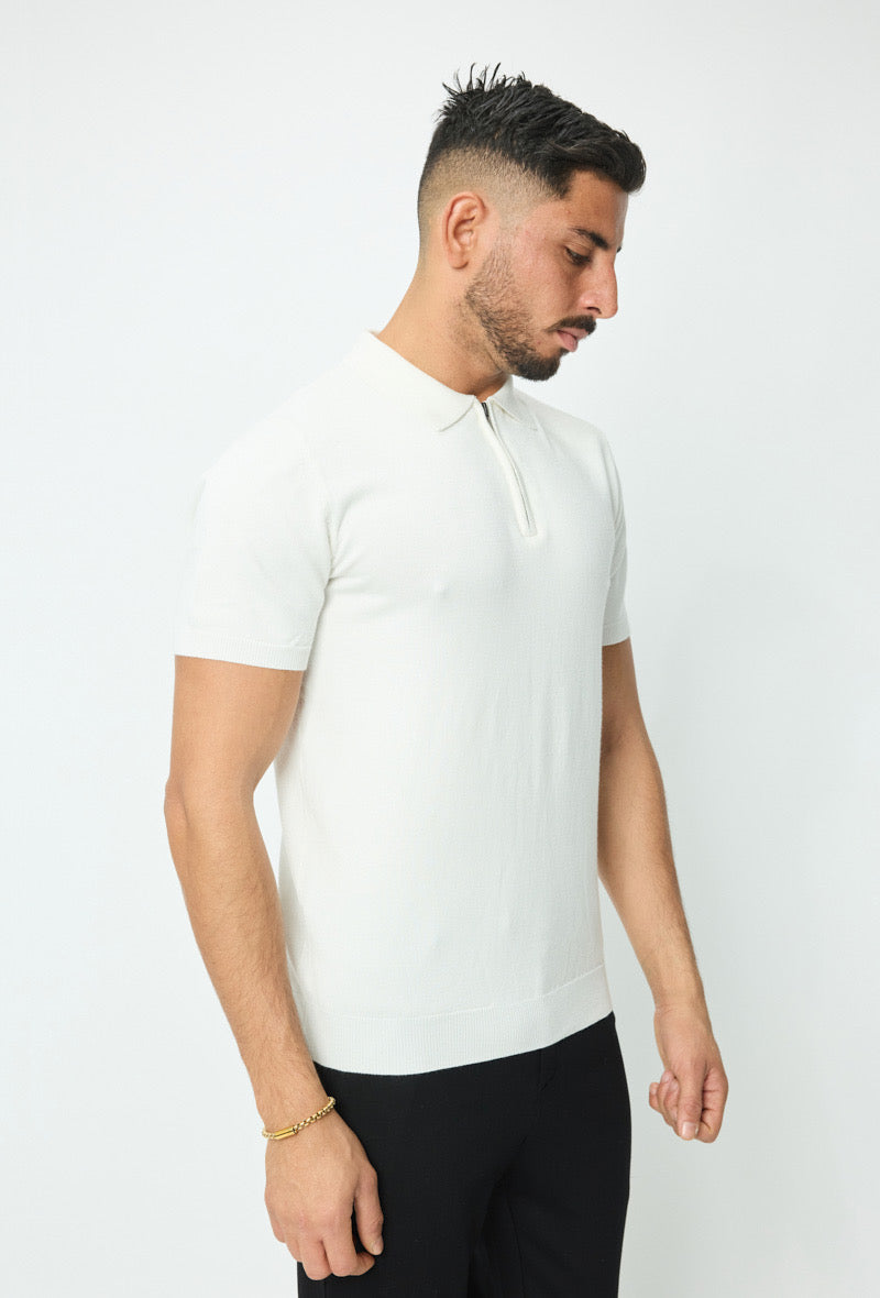 Polo col à zip blanc pour homme de marque NO LIMIT, manches courtes, près du corps, tissu confortable et léger.