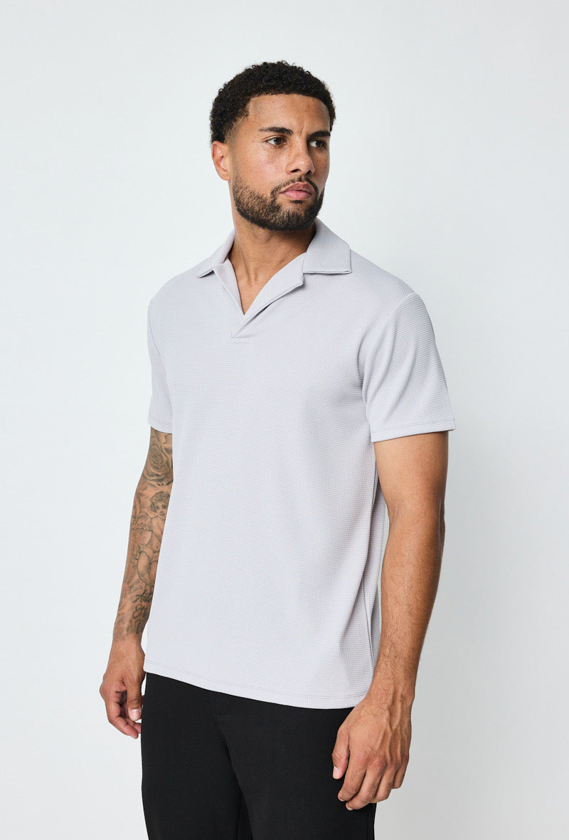 Polo gris texturé pour homme à manches courtes de la marque NO LIMIT, vue de face sur fond neutre.