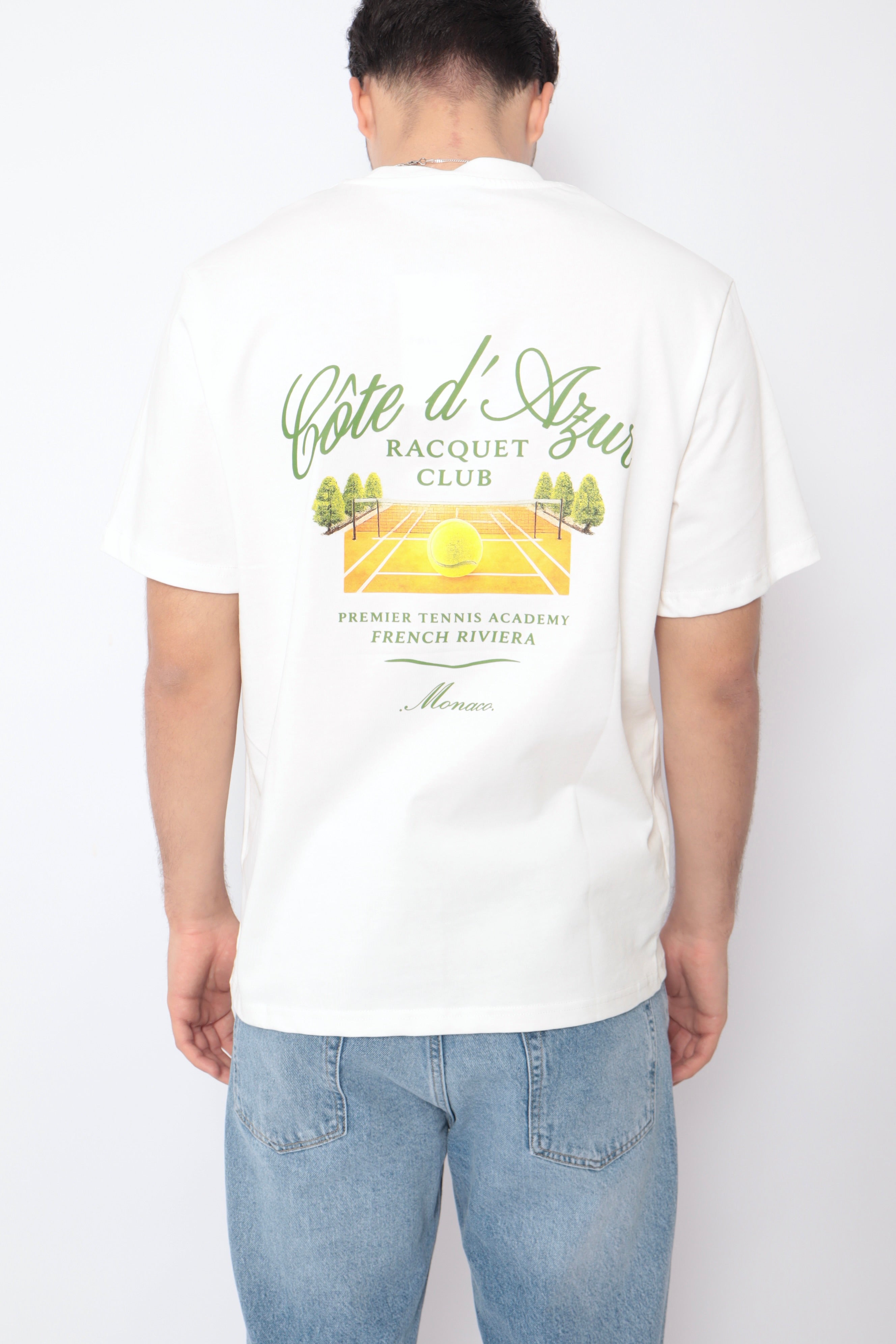 T-shirt blanc NO LIMIT French Riviera avec logo, vue de face, tissu en coton, style décontracté.