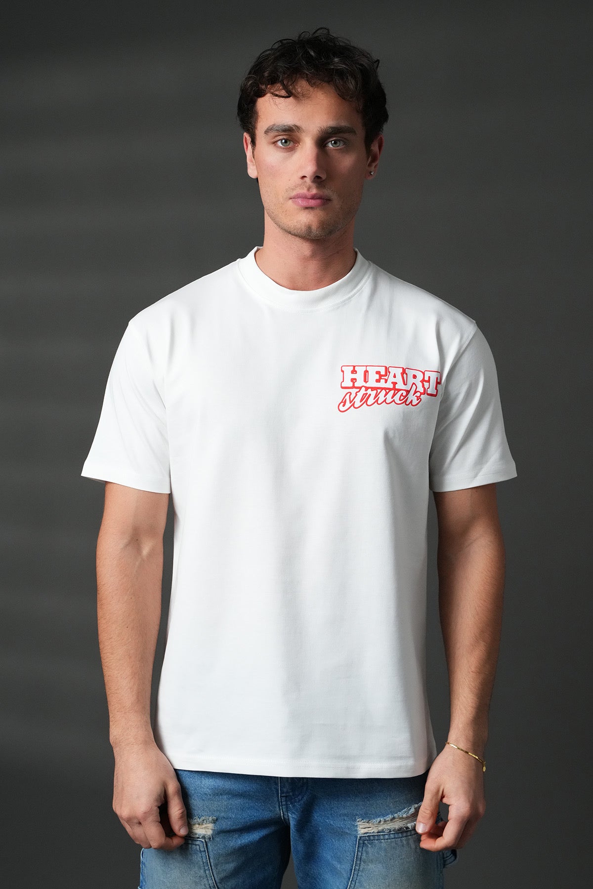 T-shirt blanc avec cœur de la marque NO LIMIT, vue de face, en coton avec motif de cœur rouge au centre.