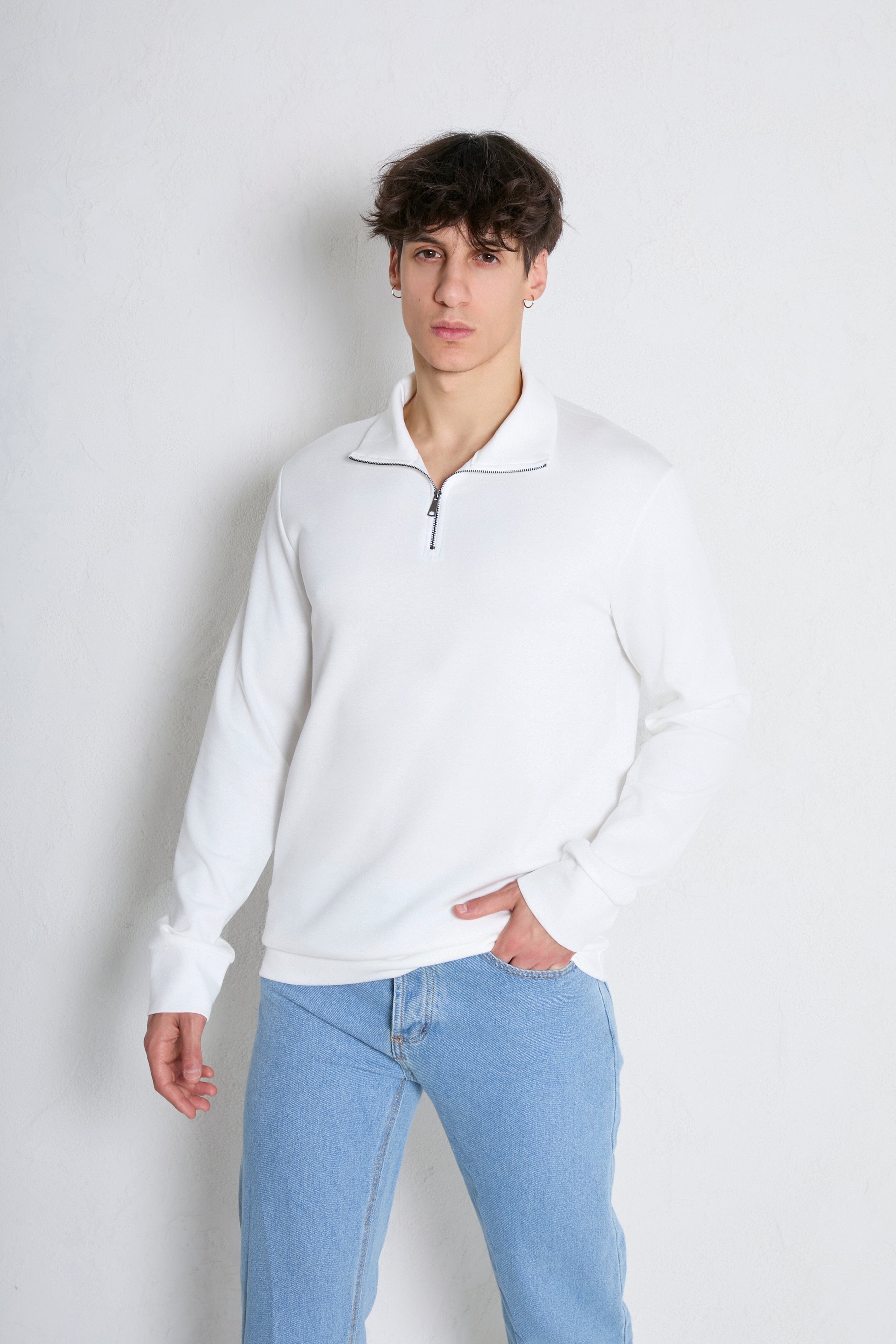 Pull col zip - blanc