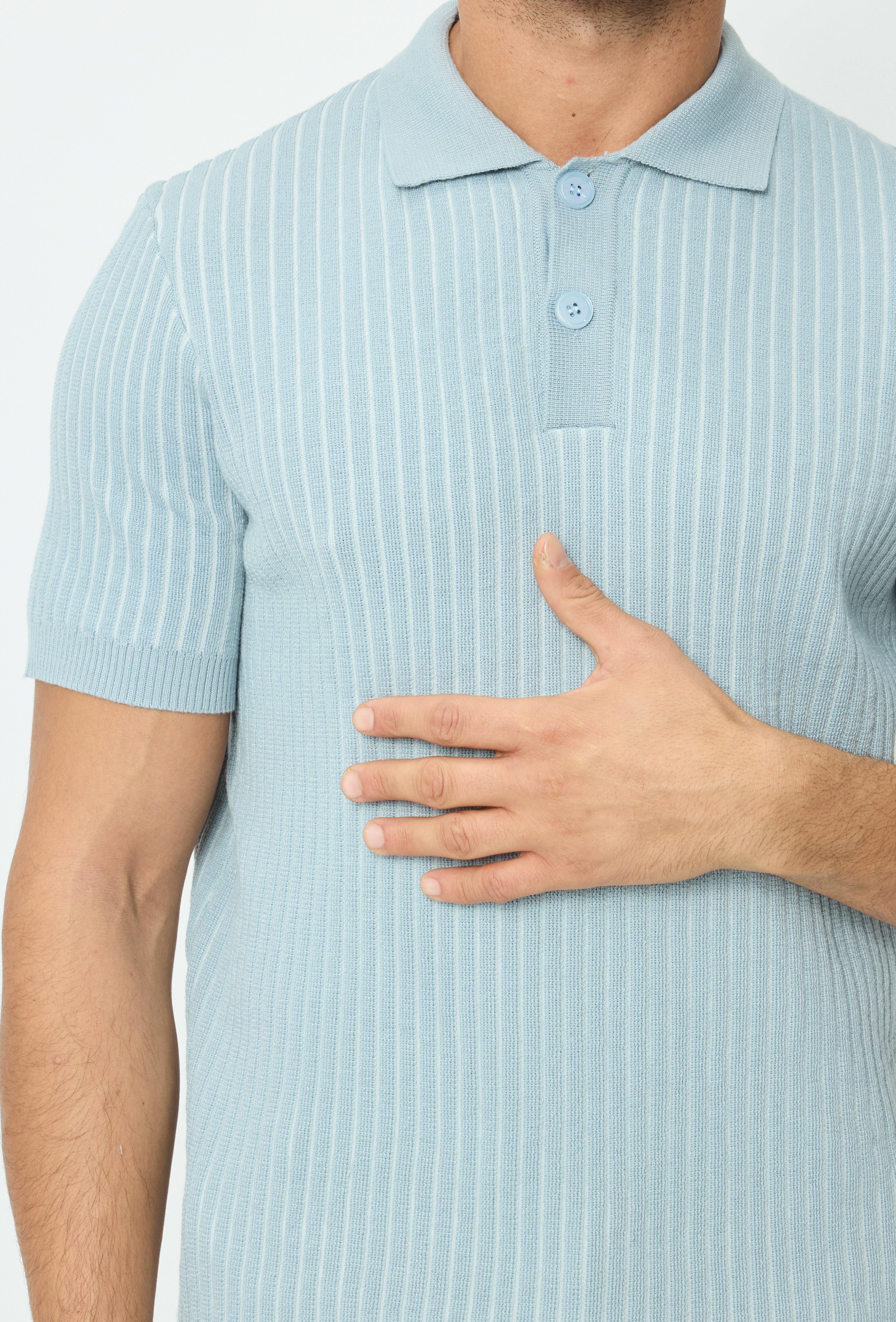 Polo texturé - à boutons - bleu