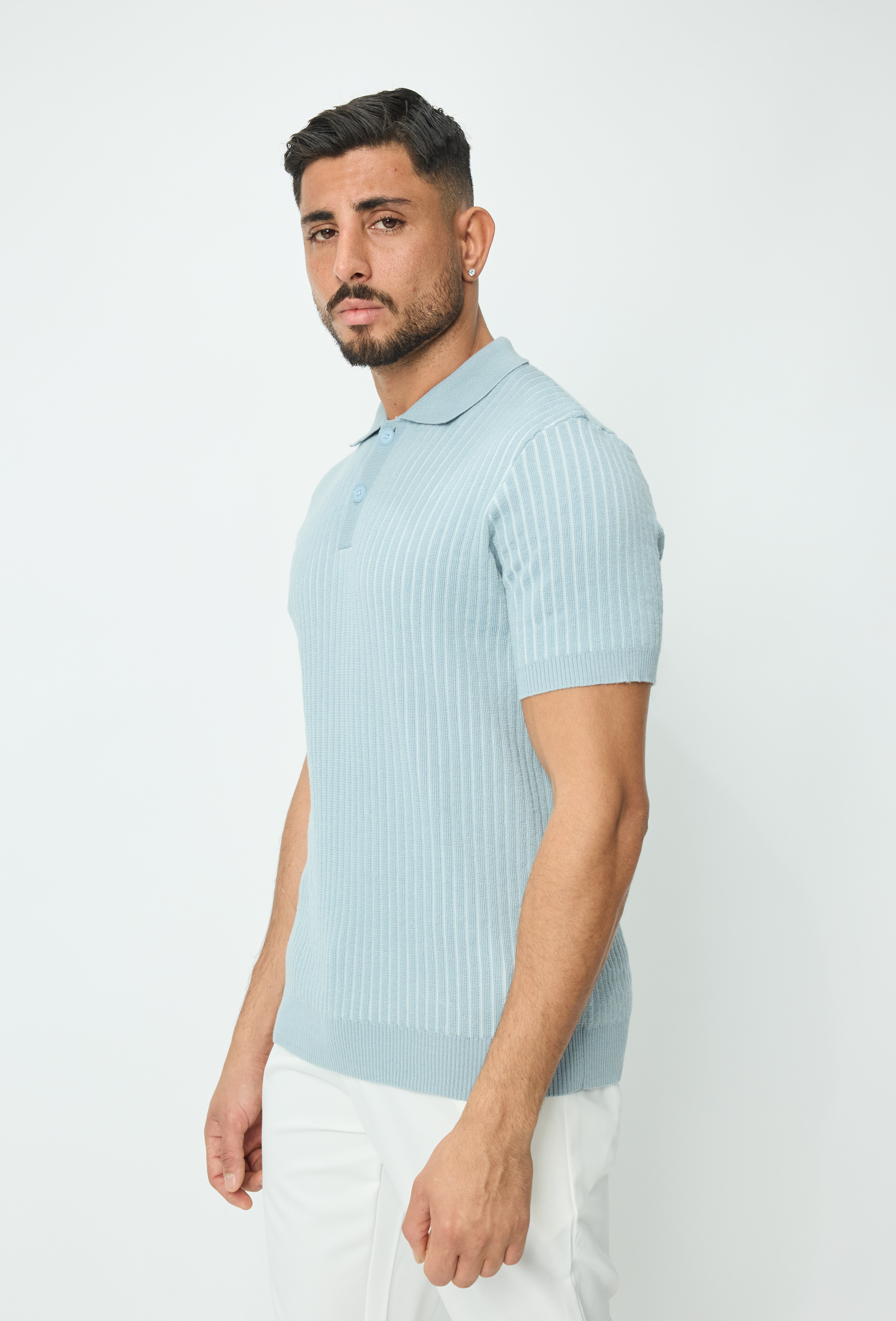 Polo texturé - à boutons - bleu