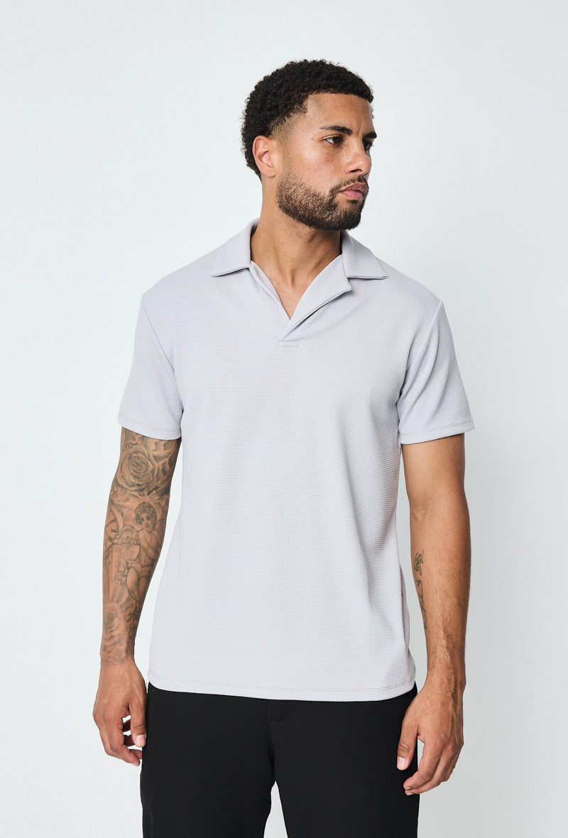Polo texturé - col V - gris