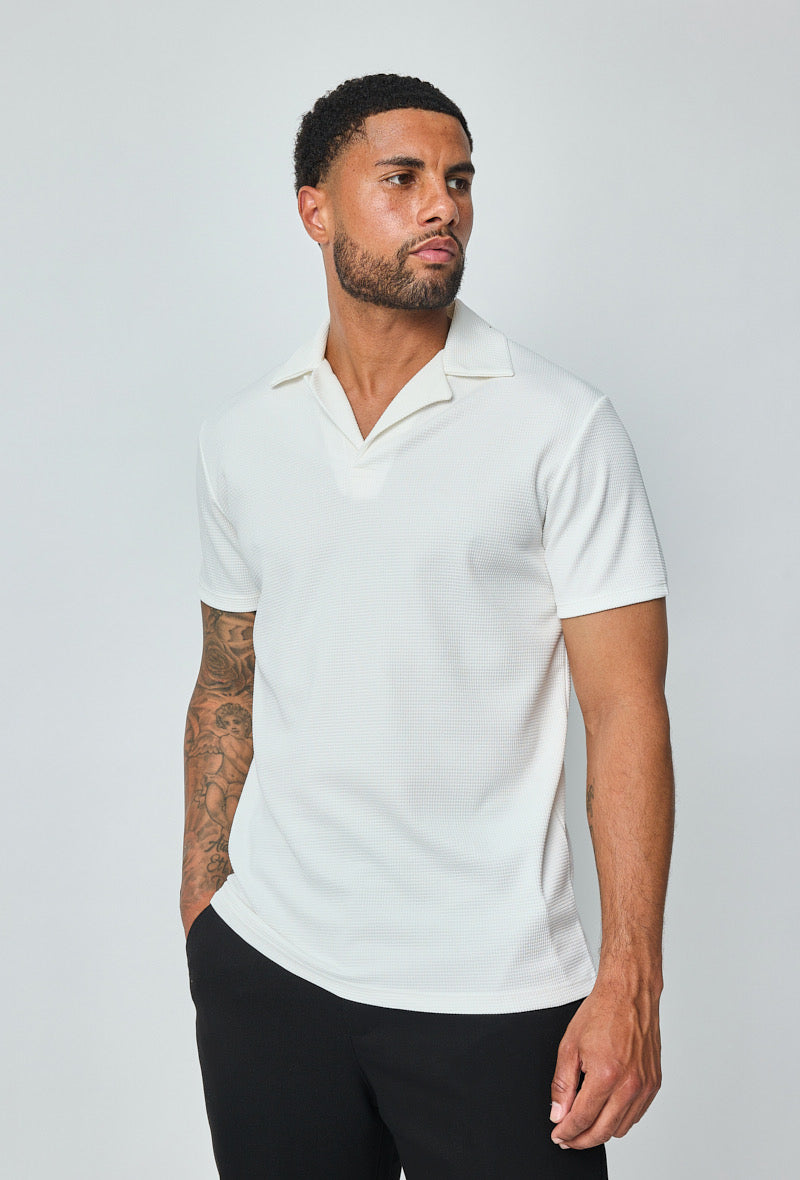 Polo texturé - col V - blanc