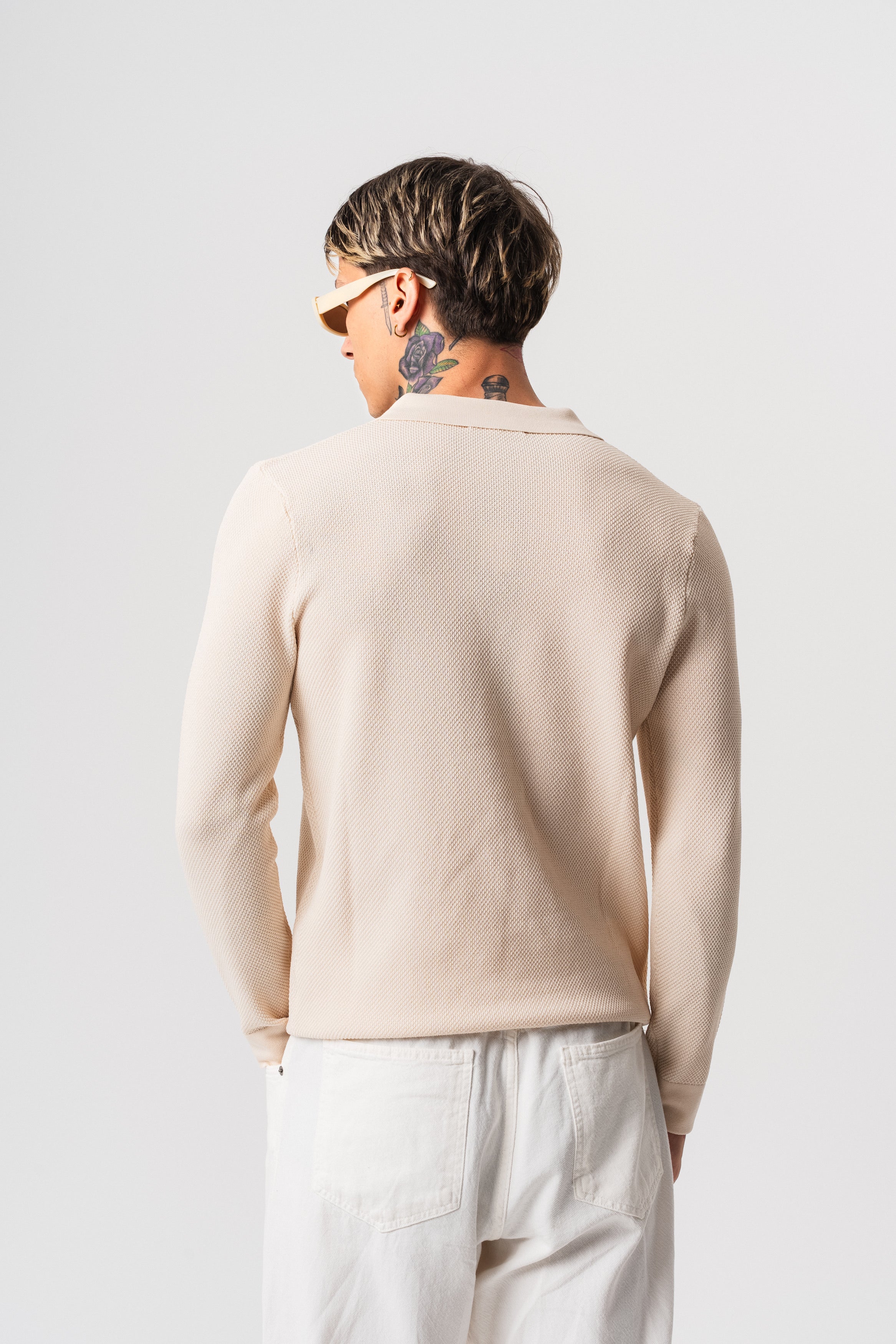 Polo texturé à zip beige pour homme de marque NO LIMIT, manches longues, tissu doux et design élégant.
